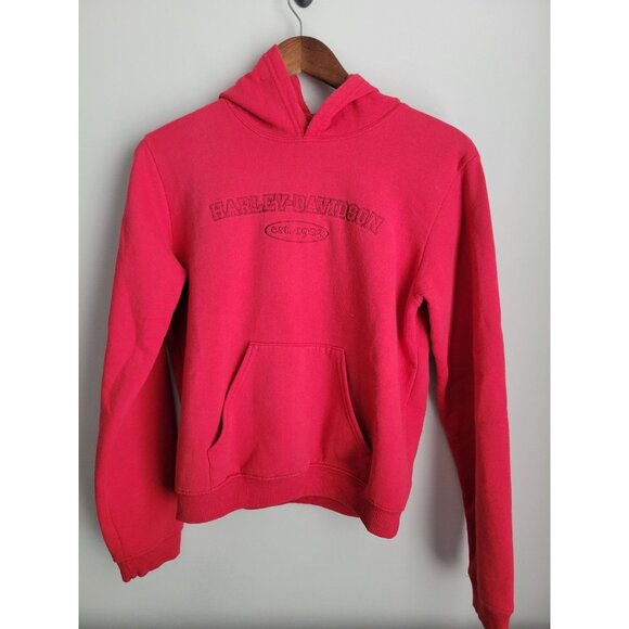 VTG Harley Davidson Hoodie Mens Medium Red Long Sleeve Y2K - Picture 1 of 5